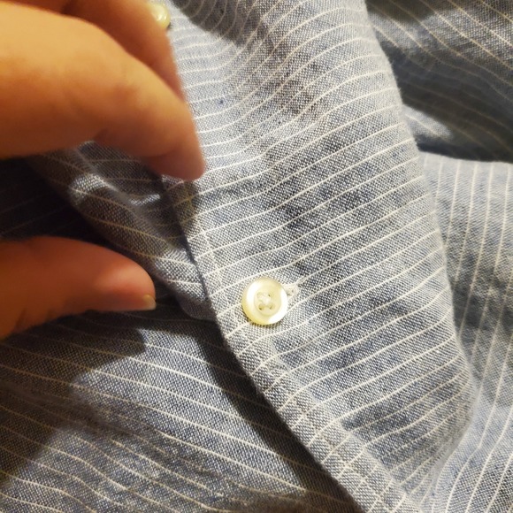 GAP Men's Casual Blue Linen Blend Horizontal Striped Button Up SZ:L - Picture 6 of 9